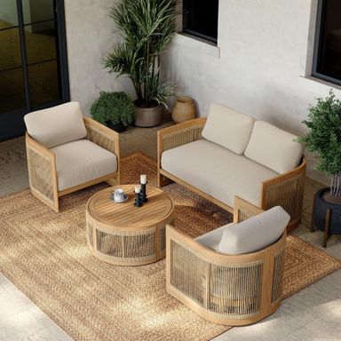 homary 4 Piece Outdoor Combo Sofa Set, All Weather Patio Furniture Set with Cushions and Coffee Table for Garden, Deck and Backyard