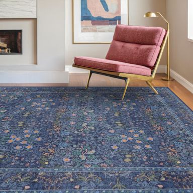 Dining Room Rugs for Under Table - 6x9 Washable Dark Blue Oriental Area Rug for Living Room, Low Pile Non-Slip Floor Carpet for Bedroom - Vintage Navy Design & Stain Resistance Dark Blue 6' x 9' (Rectangular)