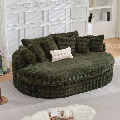 TYBOATLE 83’’ Oversized Round Boneless Couch w/Deep Seat, Round Memory Foam Couch, Comfy Fluffy Plush Bubble Sofa w/Double Cushion, Circle Bed for Livingroom, Bedroom (Green)