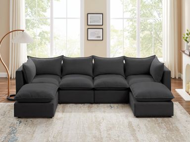 Modular Sectional Sofa, Convertible U Shaped Sofa Couch, Modular Sectionals with Ottomans, 6 Seat Sofa Couch with Chaise for Living Room (Dark Gray, U Shape)
