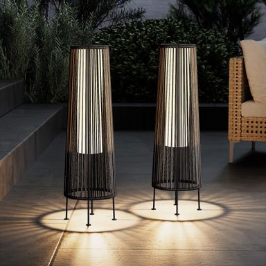 Grand patio Outdoor Floor Solar Light 2-Pack, Wicker Solar Patio Lamp Waterproof Outside Deck Lamp for Porch, Yard, Garden, Lawn Decorations - Dark Brown, Gordes 2 PCS