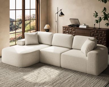 Dowinx 107'' Modular Sectional Sofa Couch with Chaise, No Assembly Required, Modern Bouclé-Inspired Upholstery, Convertible L-Shaped Design for Living Room – Ivory Beige