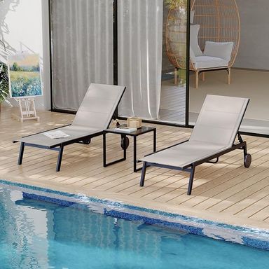 Amazon.com: 3Pcs Patio Chaise Lounge Chairs With Side Table, Adjustable Backrest Poolside Lounger Chairs With Wheels, Pool Outdoor Chaise Lounge Set of 3 : Patio, Lawn & Garden