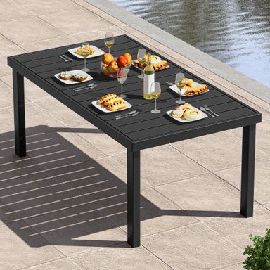 YITAHOME Aluminum Patio Dining Table for 6, 55" Outdoor Dining Table, E-Coated Rectangular Patio Table for Backyard Garden Lawn, Black Dining Table for 6 55" Black