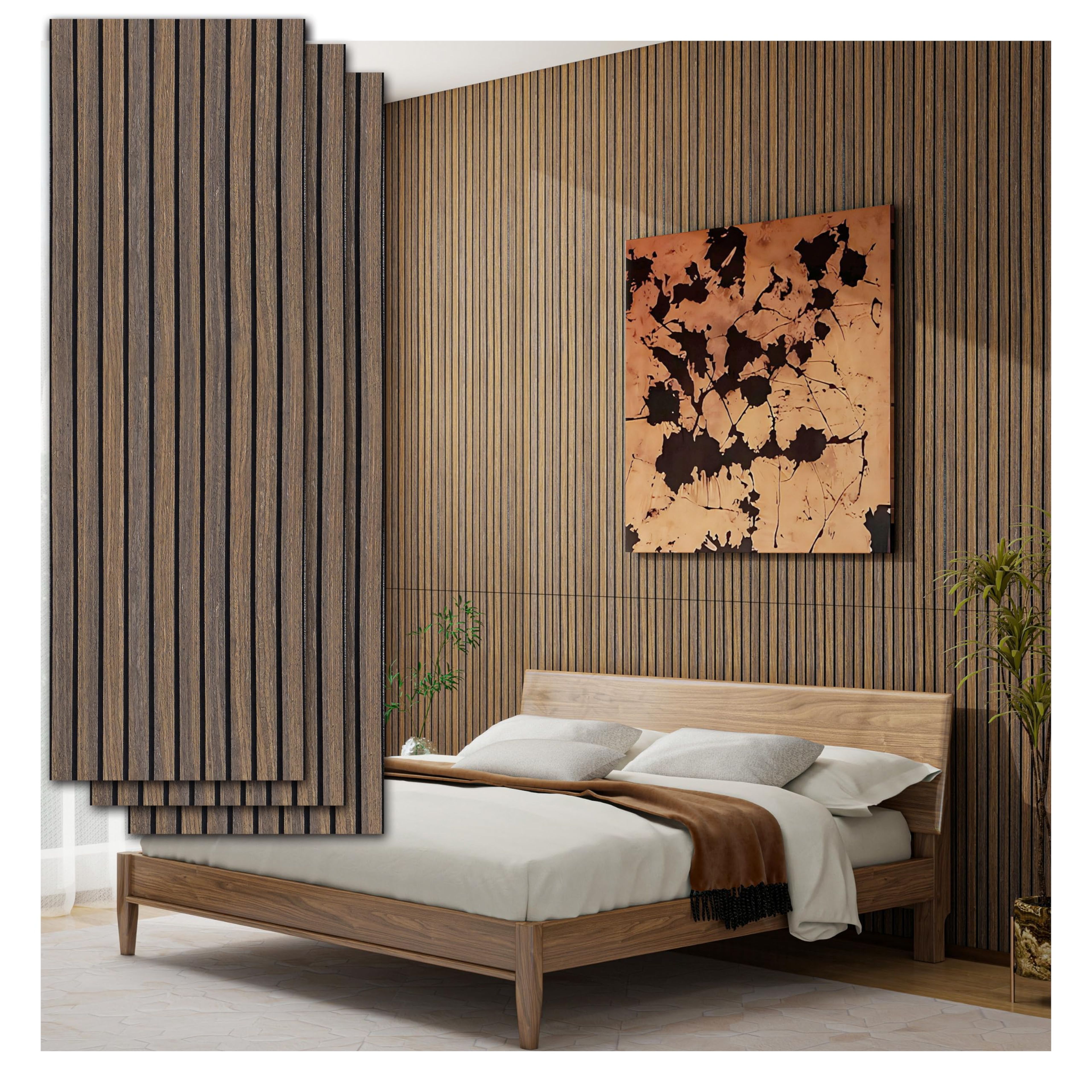 Soundproof Peel & Stick Acoustic Wood Wall Panels - Dark Walnut 8 Pack