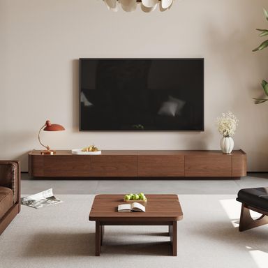 Modern Farmhouse TV Stand for Living Room, Brown Wood Entertainment Center with Storage Drawers, Fully Assembly TV Console for Media, 94.5" 94.5" Brown