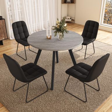 34.6'' Dining Table and Chairs for 4, Mid Century Modern Round Table Set, Space Saving for Apartment Kitchen Dining Room (Grey Table+4 U-Shaped Black Chairs) Round Table Set of 4 Grey Table+4 U-shaped Black Chairs