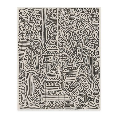 RUGGABLE x Keith Haring Machine Washable Area Rug – Freestyle Black & Ivory 8x10, Stain-Resistant, Non-Slip with Standard Pad – Large Rugs for Living Room, Bedroom, Hallway, Entryway & Office 10' x 8' Freestyle Black & Ivory