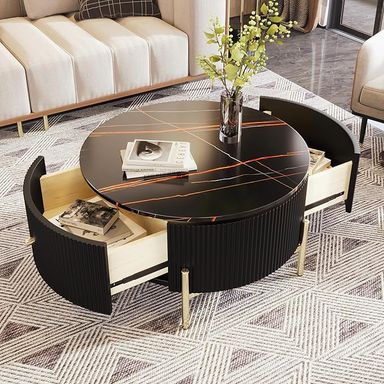 Amazon.com: LyuHome 31.49'' Round Coffee Table for Living Room, Modern Wood Nesting Coffee Table Handcraft Circle Fluted Drum Coffee Table, Easy Assembly : Home & Kitchen