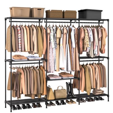 Clothes Rack, Portable Closet, 80.7 Inch Extra Large Capacity Wardrobe Closet, Clothes Storage Organizer with Shelves and 5 Hanging Rods, Easy to Assembly, Black PCT036B01