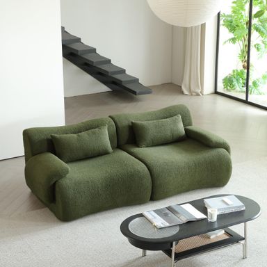 Luoxiao Modular Sectional Sofa Love Seat Couch Luxury Modern Cloud Couch Oversized Bamboo Shaped Sofas Comfy Fluffy Boucle Floor Sofa for Living Room, Green Loveseat Green Love Seat