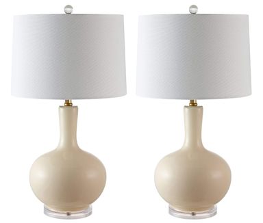 SAFAVIEH Lighting Collection Nilla Modern Contemporary Cream/ Clear 27-inch Bedroom Living Room Home Office Desk Nightstand Table Lamp Set of 2 (LED Bulbs Included) Cream - Set of 2