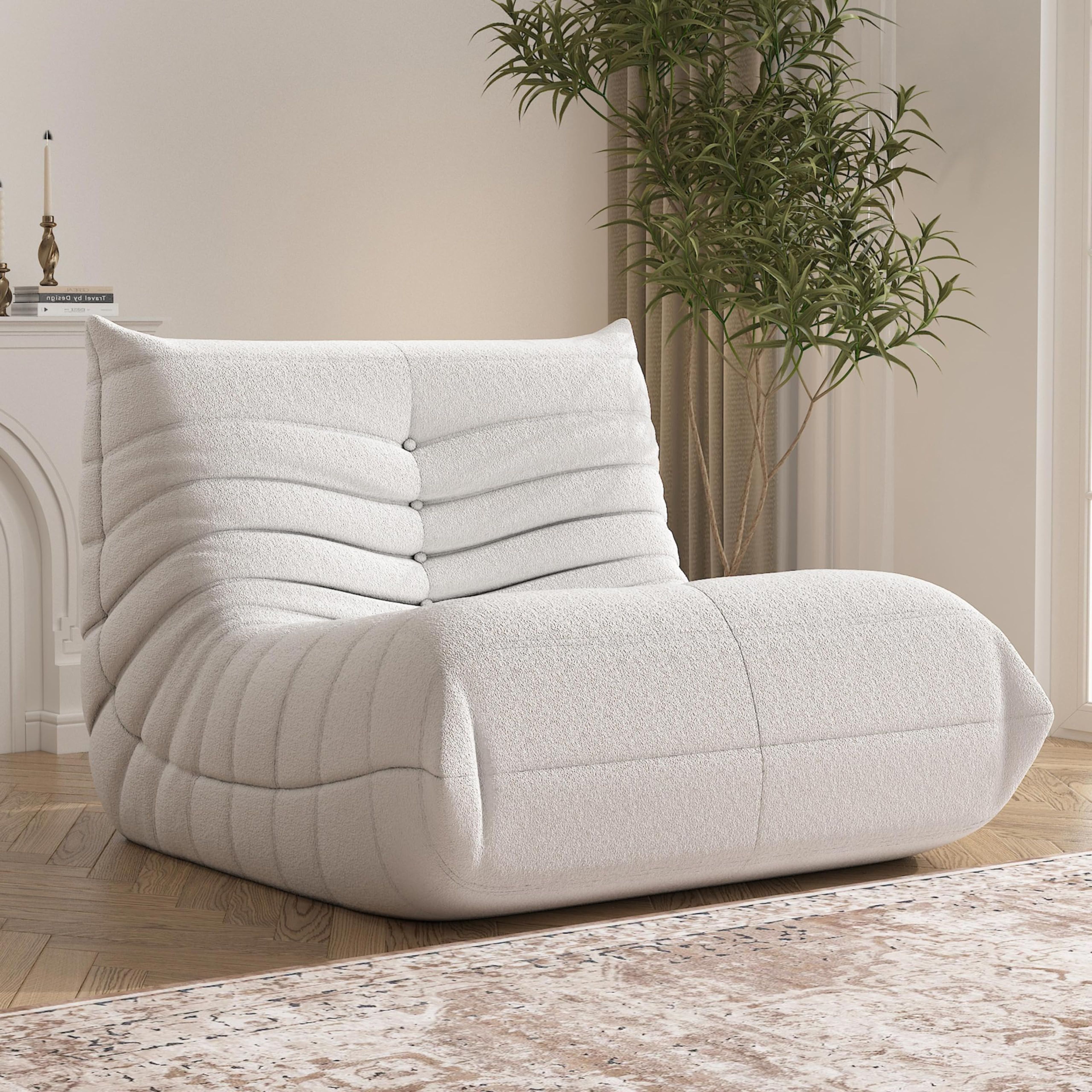Oversized Beige Bean Bag Chair for Adults - Comfy Memory Foam Sofa