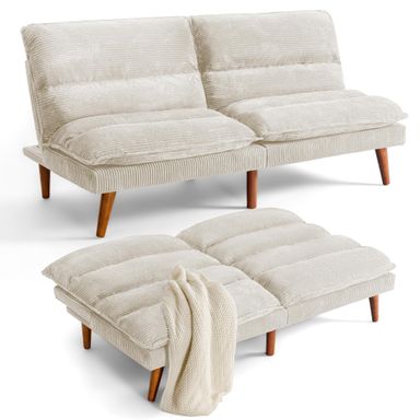 Flamaker Convertible Futon Sofa Bed Futon Couch with Adjustable Back Upholstered Sleeper Sofa Bed for Living Room Furniture (Corduroy, White)