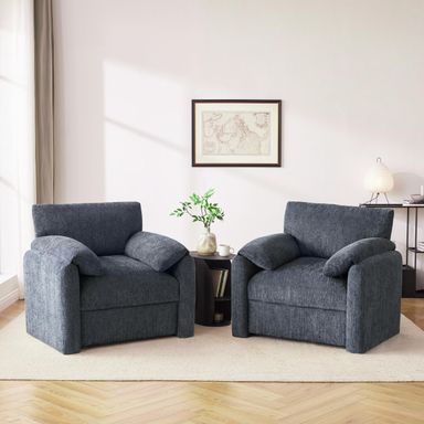 Chenille Oversized Armchair, 38.6" Wide Accent Chairs for Living Room & Bedroom Modern Lounge Chair, Upholstered Mid-Century Reading Chair, Comfy Living Room Chair, Single Sofa Chair, Blue