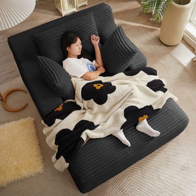 67" Chaise Lounge Indoor, Oversized Chaise Lounge Chair with 3 Comfy Pillows for Living Room Bedroom, Wide Arms Corduroy Fabric High-Density Foam No Assembly Required (Black)