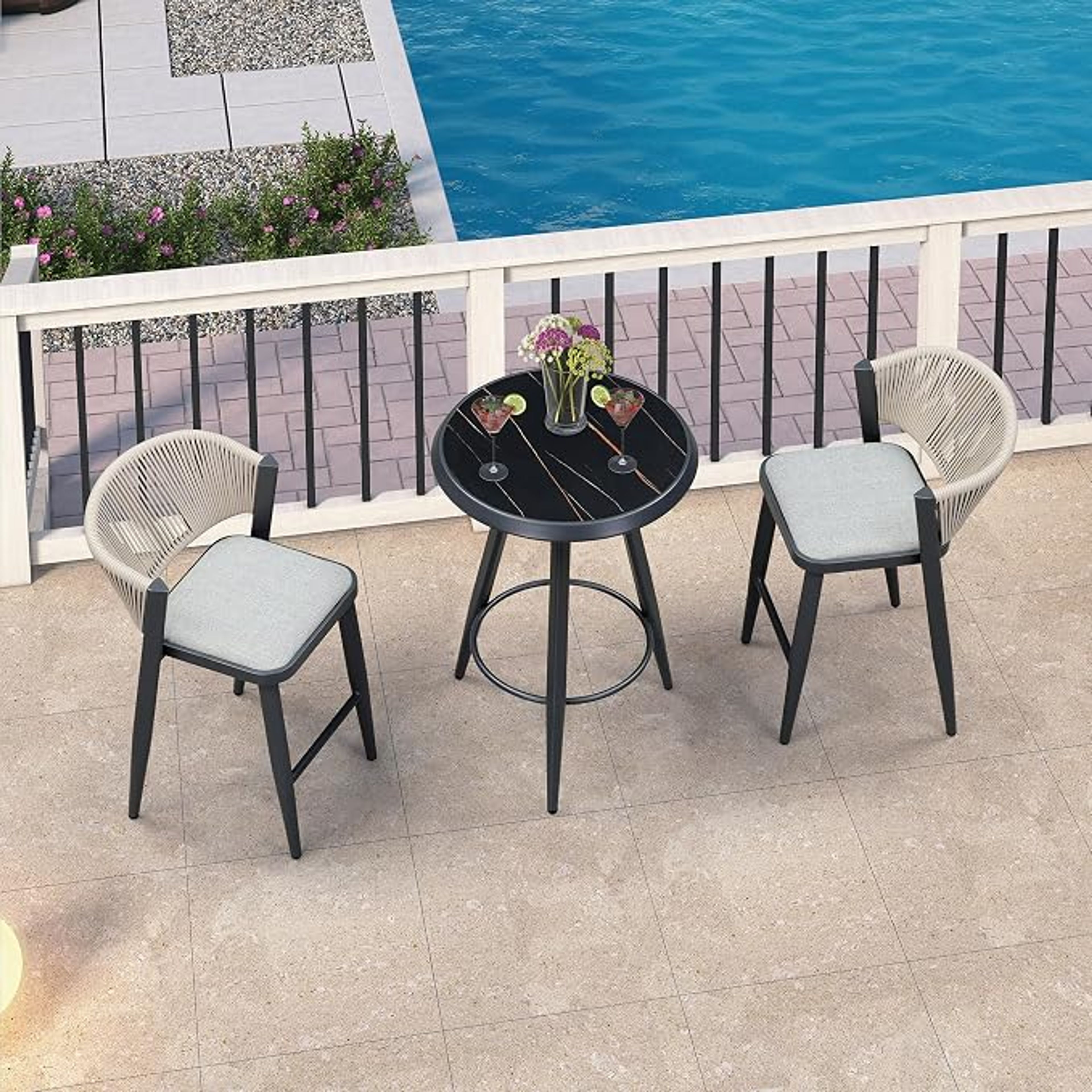 PURPLE LEAF 3-Piece Outdoor Bar Height Patio Set - Dark Gray