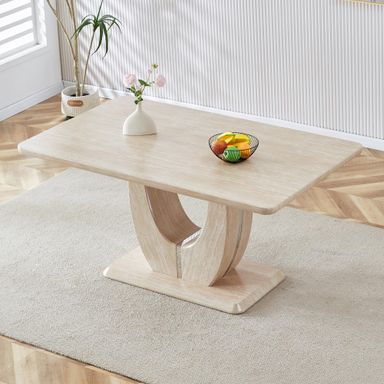 JUFU Modern Dining Table for 4, 63'' Faux Marble Rectangular Natural Wood Tabletop, Easy Assembly Kitchen and Dining Room Table with Durable Frame, Scratch and Heat Resistant, Ideal for Dining Room
