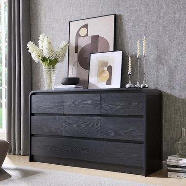 Modern 8 Drawers Dresser for Bedroom, 55" Wide Dressers & Chest of Drawers w/Curved Profile Design, Wood Mid Century Storage Dressers Organizer for Bedroom, Living Room, Black Black 15.6"D x 55.1"W x 30.8"H (8 Drawers)