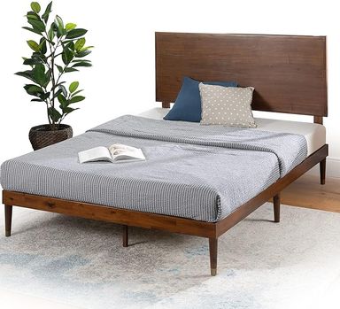 Amazon.com: ZINUS Raymond Wood Platform Bed Frame with Adjustable Wood Headboard, Solid Wood Foundation, Wood Slat Support, No Box Spring Needed, Easy Assembly, Queen : Home & Kitchen