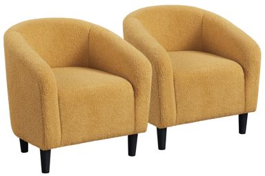 Yaheetech Accent Chairs for Living Room, Furry Barrel Chairs Set of 2, Sherpa Chairs with Soft Padded Armrest, Club Chairs for Bedroom Waiting Room Office, Mustard Yellow