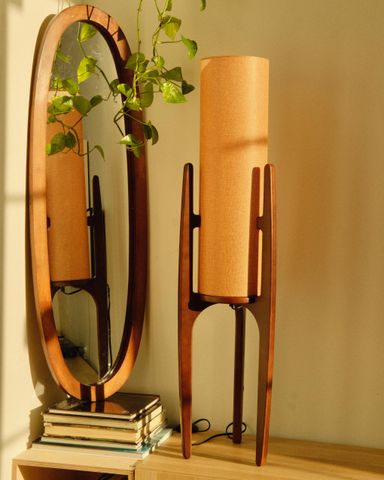 Ozarke Zen Modern Floor Lamp - Fabric Shade & Wood Frame Mid-Century 44 Inch Standing Corner Light for Bedroom, Living Room & Home Decor - E26 Bulb Warm 3000K (Natural Wood)