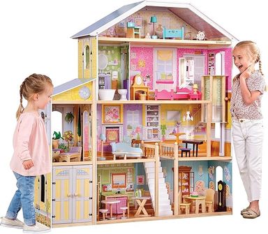 Amazon.com: KidKraft Majestic Mansion Wooden Dollhouse with 34-Piece Accessories, Working Elevator and Garage, Gift for Ages 3+ : Toys & Games
