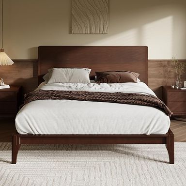 Amazon.com: Merax Queen Size Bamboo Platform Bed, Mid-Century Modern Bed Frame with Tall Headboard, Wood Slat Support, No Box Spring Needed, Easy Assembly, Espresso : Home & Kitchen