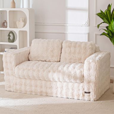 MAXYOYO Loveseat Sofa for Living Room, Small Sofa Couch Tufted Boneless Couch, Comfy Bean Bag Chair for Small Space Bedroom Apartment, No Assembly Needed, Beige Loveseat Beige