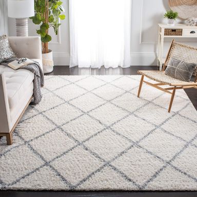 SAFAVIEH Parma Shag Collection Area Rug - 10' x 14', Cream & Grey, Moroccan Trellis Design, Non-Shedding & Easy Care, 1.2-inch Thick Ideal for High Traffic Areas in Living Room, Bedroom (PMA515A) 10' x 14' Cream/Grey