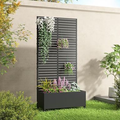 Amazon.com: Lumioca 71"x47"x16" Metal Raised Garden Bed with Trellis, Trellis with Planter Box for Backyard Patio Balcony Climbing Plants, Classic Shutters Black : Patio, Lawn & Garden