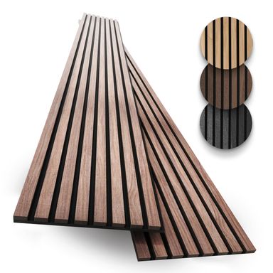 2-Pack Acoustic Wood Slat Panels - Soundproof Wall Paneling for Interior Decor 2pcs - 94.5x12.6 inches Natural Walnut