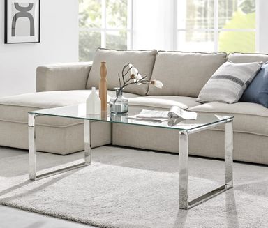 Furniturebox UK Miami Large Modern Clear Glass and Stylish Chrome Silver Metal Coffee Table - Luxury Minimalist Contemporary Living Room Furniture