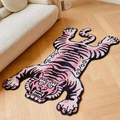 5x3.3 ft Tibetan Tiger Area Rug Tufted High Pile XLarge Indoor Machine Washable Carpet with Nonslip TPR Backing - Bedroom, Bathroom, Living & Dining Room Home Décor, Pink