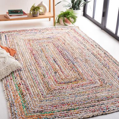 SAFAVIEH Cape Cod Collection Area Rug - 9' x 12', Beige & Multi, Handmade Boho Braided Jute & Cotton, Ideal for High Traffic Areas in Living Room, Bedroom (CAP202B) 9' x 12' Beige/Multi