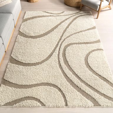 nuLOOM Carolyn Modern Shag Area Rug - 5x8 Shag Area Rug Transitional Cream Rugs for Living Room Bedroom Dining Room Nursery