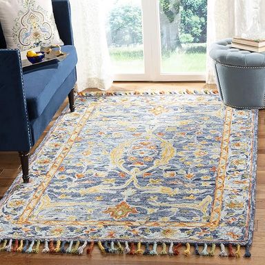 Amazon.com: SAFAVIEH Aspen Collection Area Rug - 9' x 12', Blue & Rust, Handmade Boho Braided Tassel Wool, Ideal for High Traffic Areas in Living Room, Bedroom (APN116M) : Home & Kitchen
