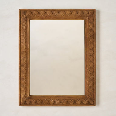 Hand-Carved Antiqued Wood Mirror