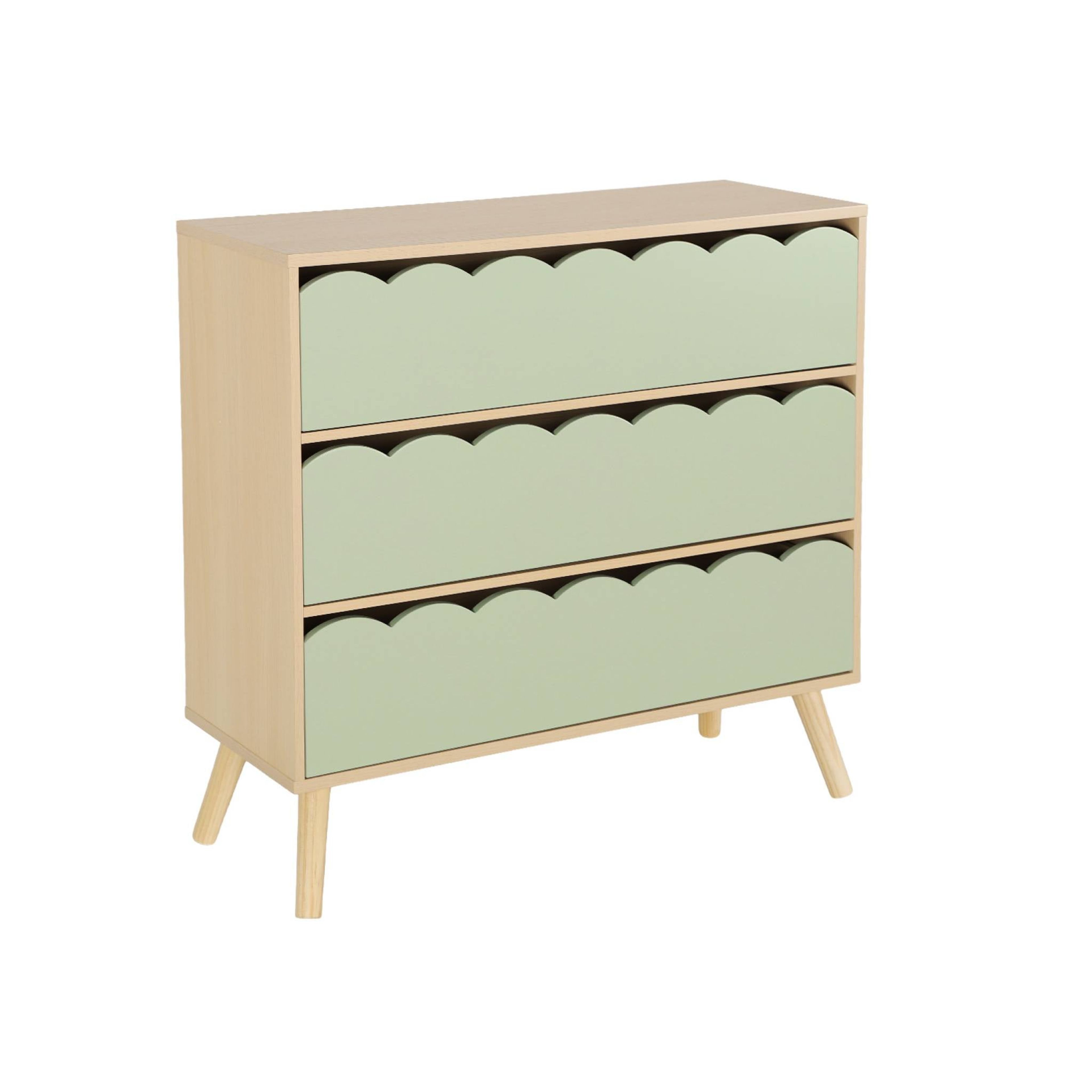 Cómoda Infantil de Madera Verde Azur 3 Cajones 80x79cm