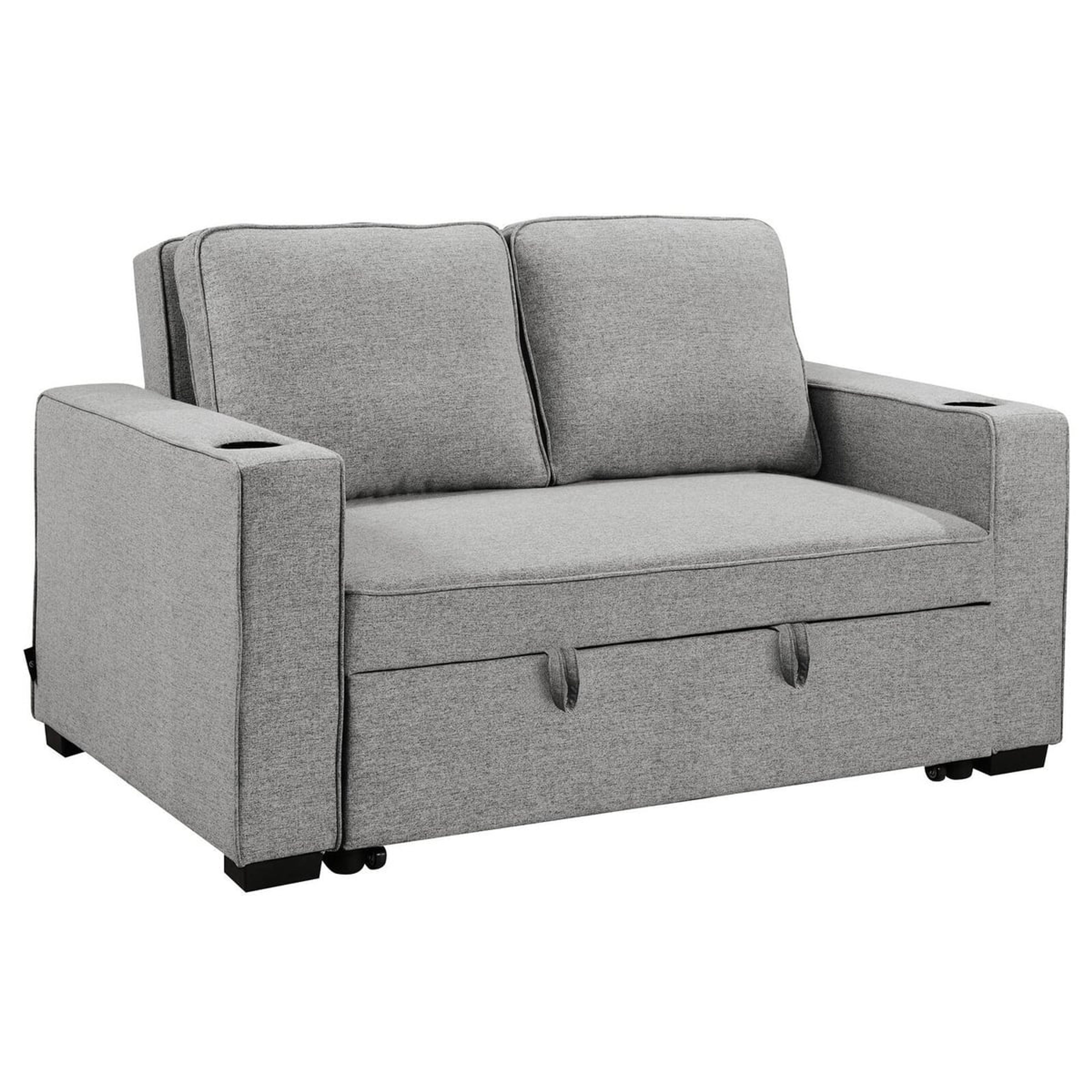 Sarantino Hoffman Light Grey Linen Sofa Bed with Cup Holders