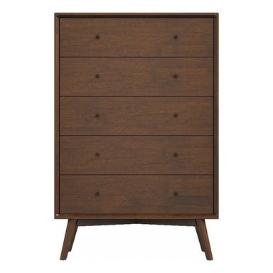 Francesca Modern Bedroom 5 drawers Tall Dressers in Solid Wood Walnut Brown