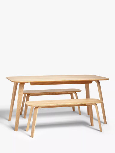 John Lewis Anton 6 Seater Dining Table and 2 Benches, Oak