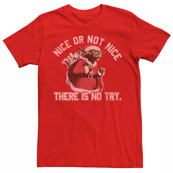 Men's Star Wars Christmas Yoda Nice or Not Nice Graphic Tee, 