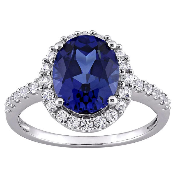 Stella Grace 10k White Gold Lab-Created Blue & White Sapphire Halo Ring, Women's