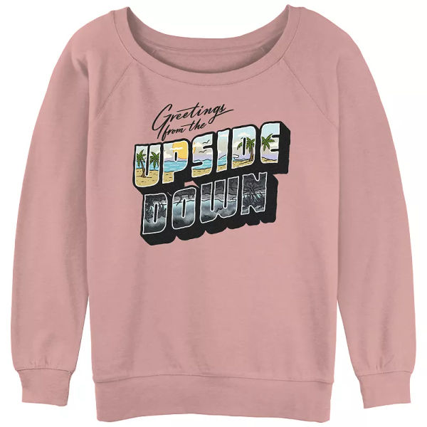 Juniors' Stranger Things Upside Down Greetings  Slouchy Terry Graphic Pullover, Girl's, 