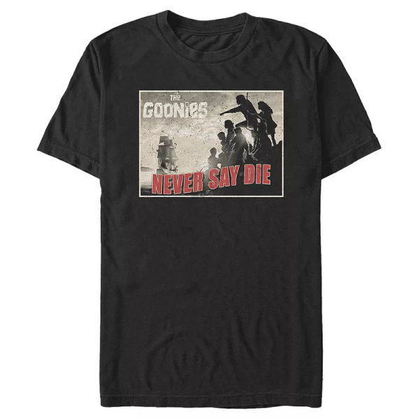 Men's The Goonies Never Say Die Postcard Graphic Tee, 