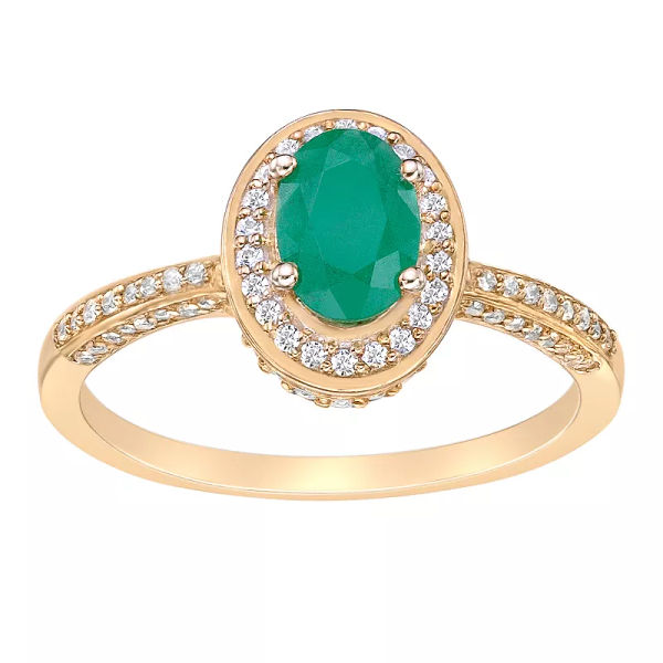 Gemminded 10k Gold Emerald & 1/3 Carat T.W. Diamond Halo Ring, Women's, 
