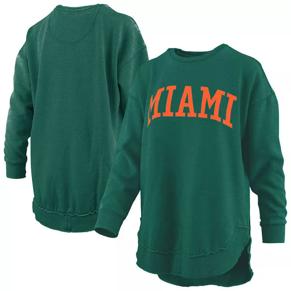 Women's Pressbox Green Miami Hurricanes Melange Poncho Vintage Fleece Long Sleeve Pullover Sweatshirt, 
