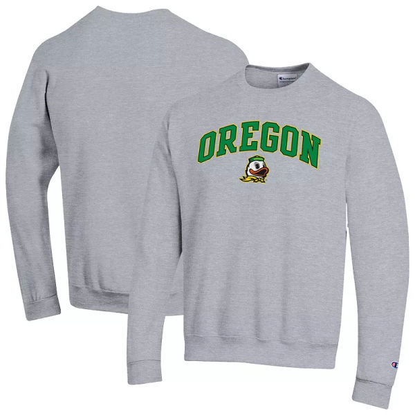 Men's Champion® Heather Gray Oregon Ducks Arch Over Logo Pullover Sweatshirt, 