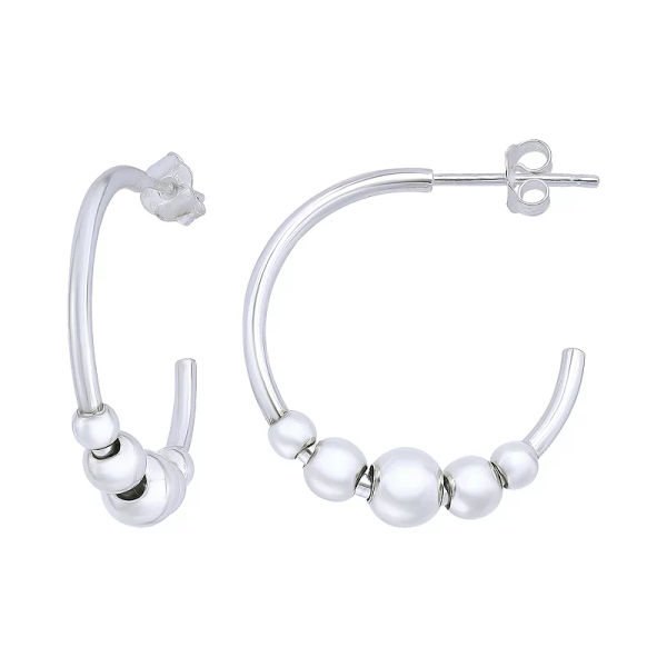 Aleure Precioso Sterling Silver Bead Tubing Post Hoop Earrings, Women's